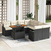 Loungeset poly rattan 7-delig zwart crème