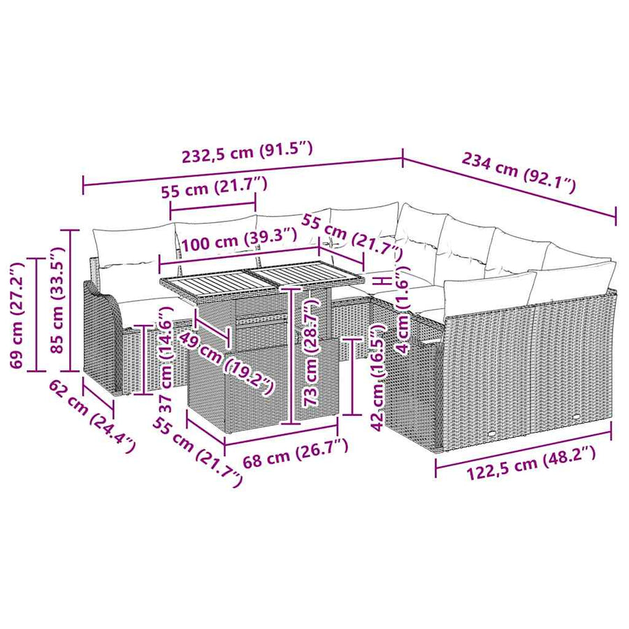 Tuin Sofa Set met kussen 7 pcs Zwart en crème
