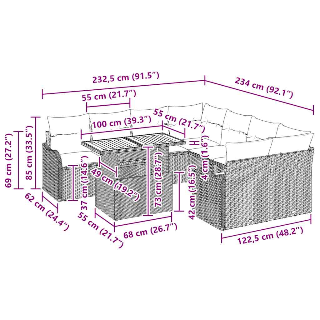 Tuin Sofa Set met kussen 7 pcs Grijs