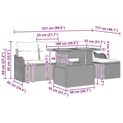 Tuinbankenset met kussen 6 pcs Zwart en Crème poly rattan