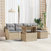 Tuinbankenset poly rattan beige lichtgrijs 6 personen