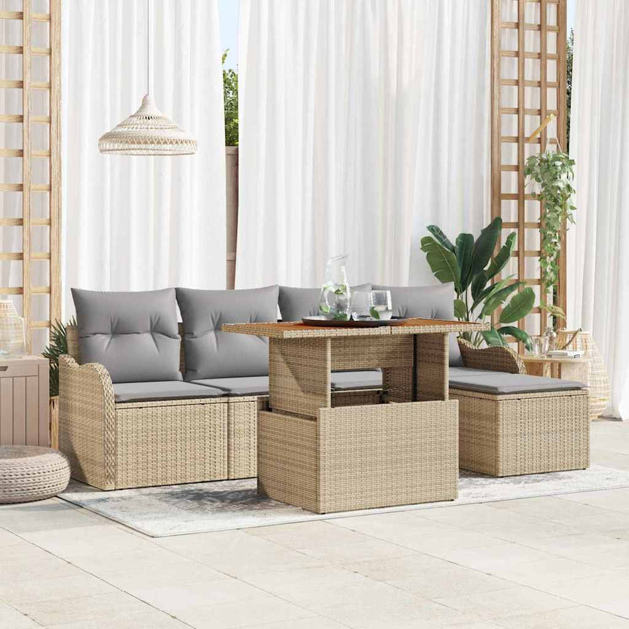 Tuinbankenset met kussen 6 pcs Beige en Licht Grijs poly rattan