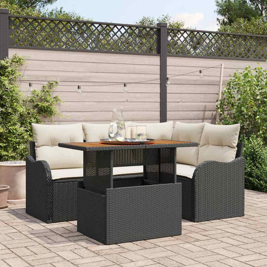 Tuinbankenset met kussen 5 pcs Zwart en Crème poly rattan