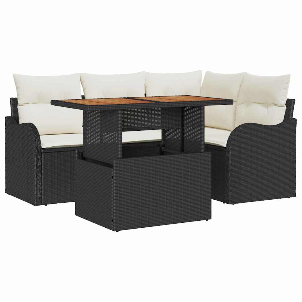 Tuinbankenset met kussen 5 pcs Zwart en Crème poly rattan
