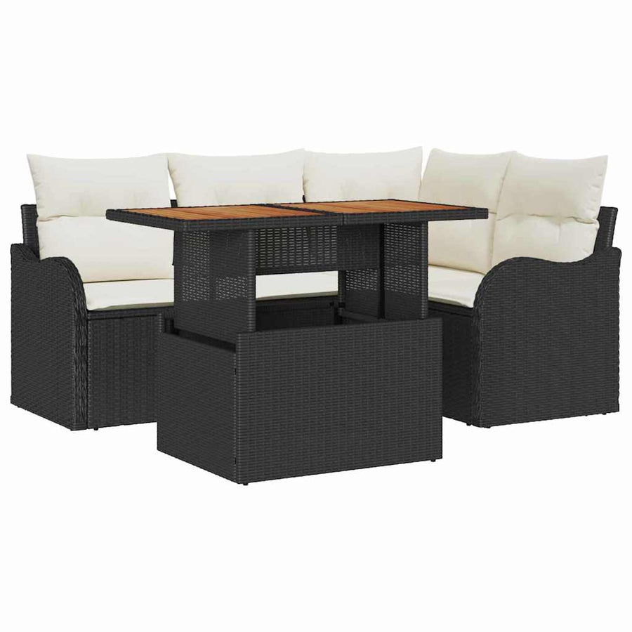 Tuinbankenset met kussen 5 pcs Zwart en Crème poly rattan
