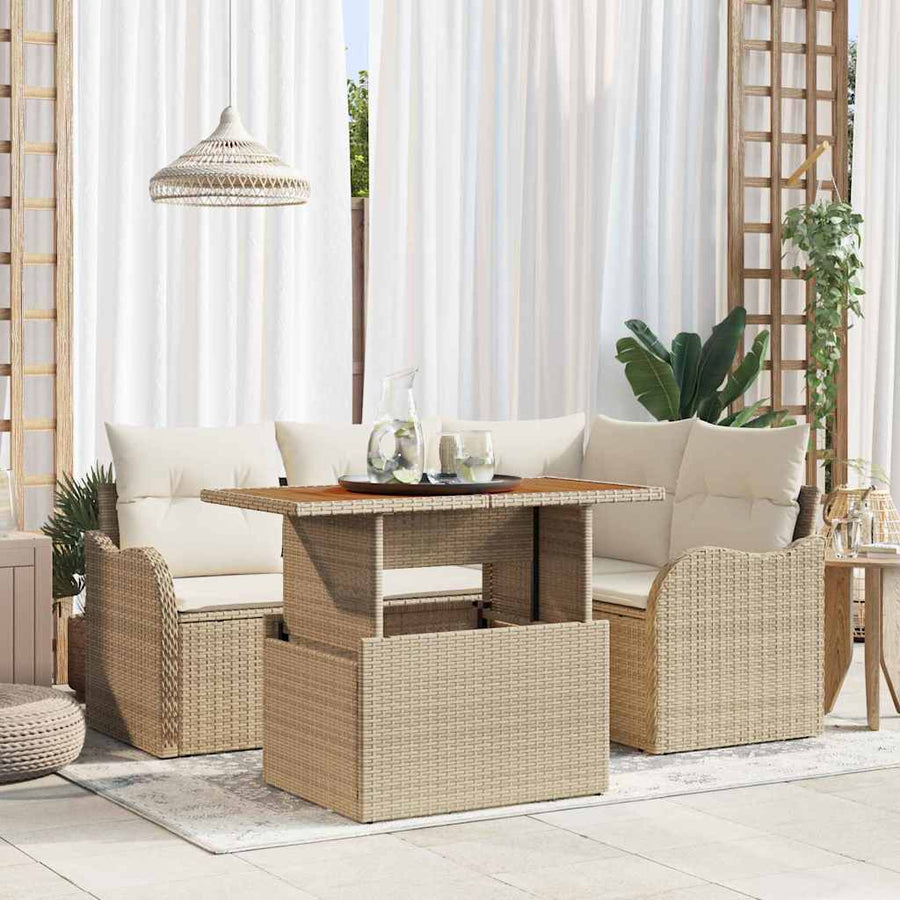 Tuinbankenset met kussen 5 pcs Beige en Crème poly rattan