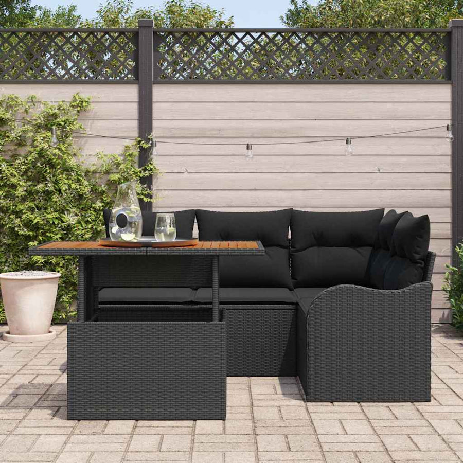 Tuinbankenset met kussen 5 pcs Zwart poly rattan