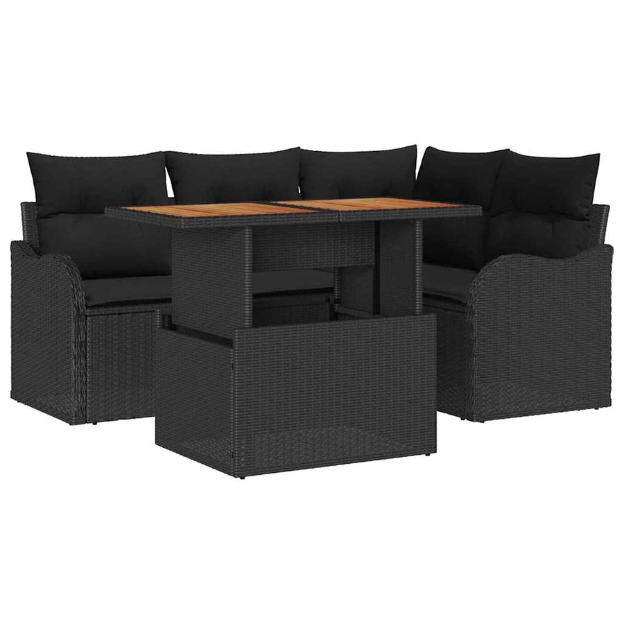 Tuinbankenset met kussen 5 pcs Zwart poly rattan