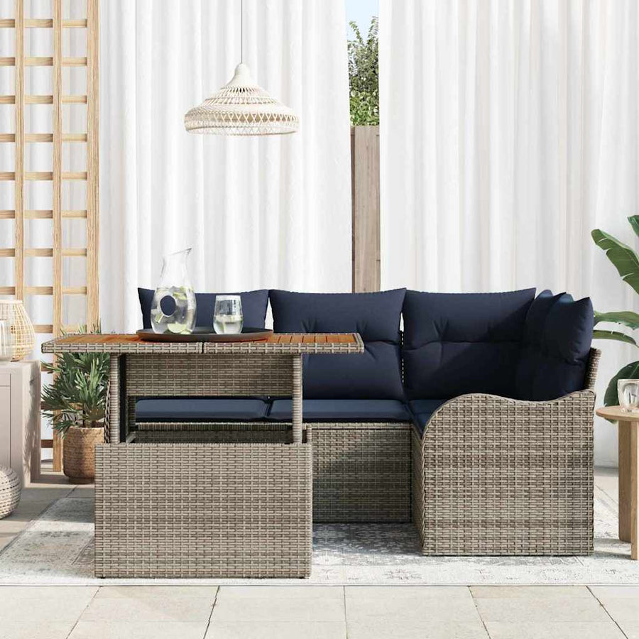 Tuinbankenset 5 st 4-Aantal zitplaatsen Grijs en Marineblauw