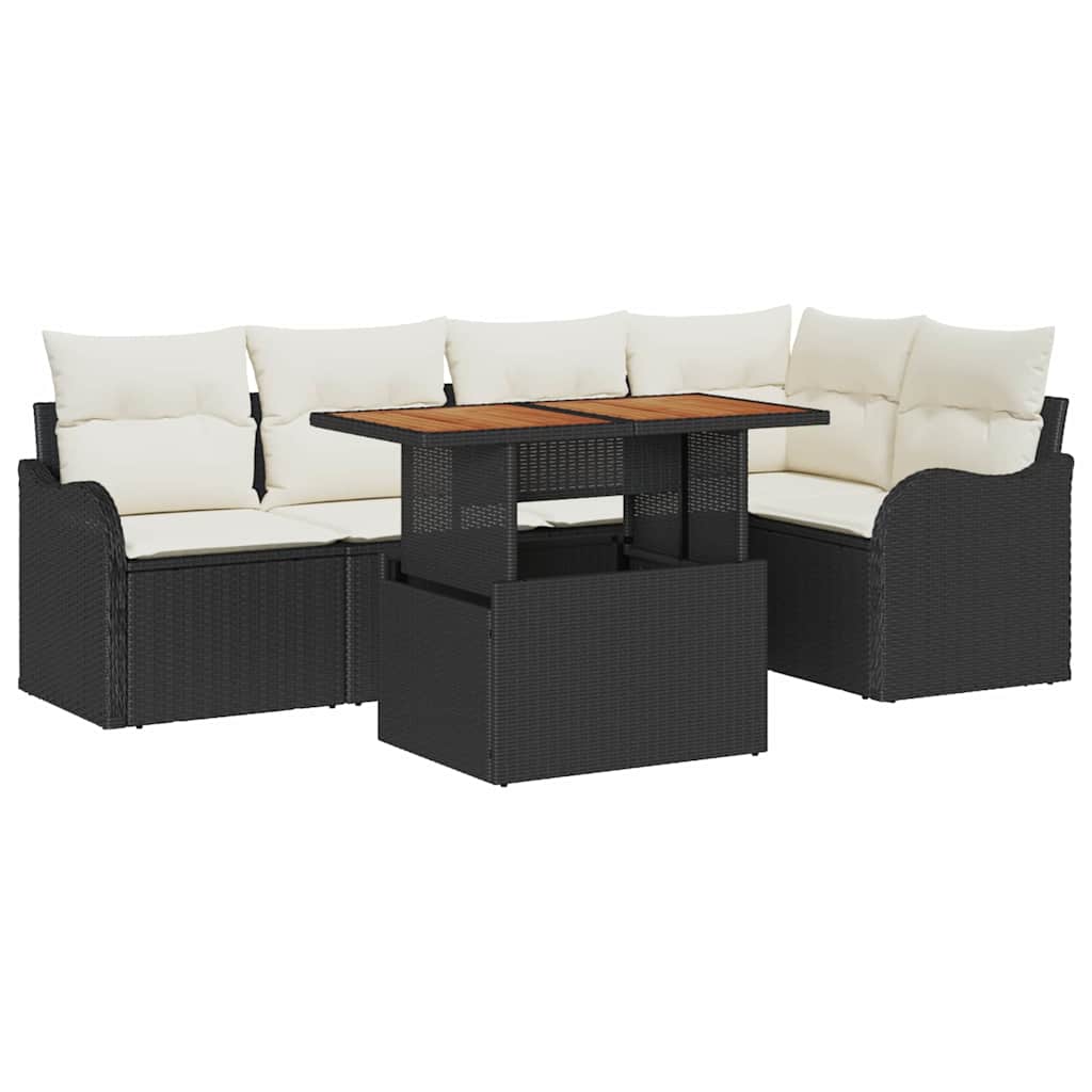 Tuinbankenset met kussen 6 pcs Zwart en Crème poly rattan