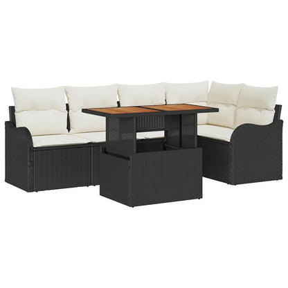 Tuinbankenset met kussen 6 pcs Zwart en Crème poly rattan