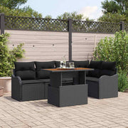 Tuinbankenset poly rattan zwart 6-delig