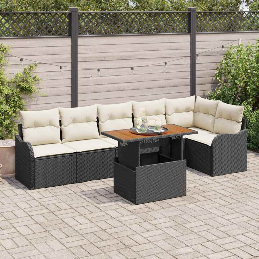 Tuin Sofa Set met kussen 7 pcs Zwart en crème