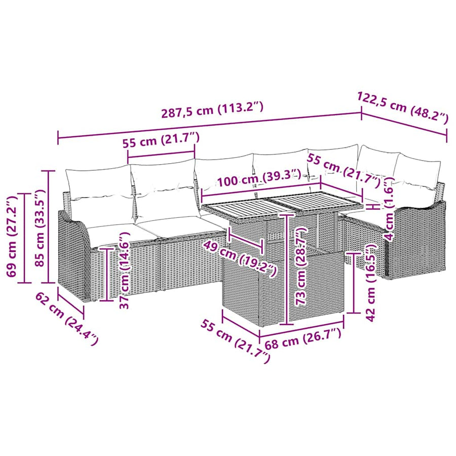 Tuin Sofa Set met kussen 7 pcs Zwart en crème