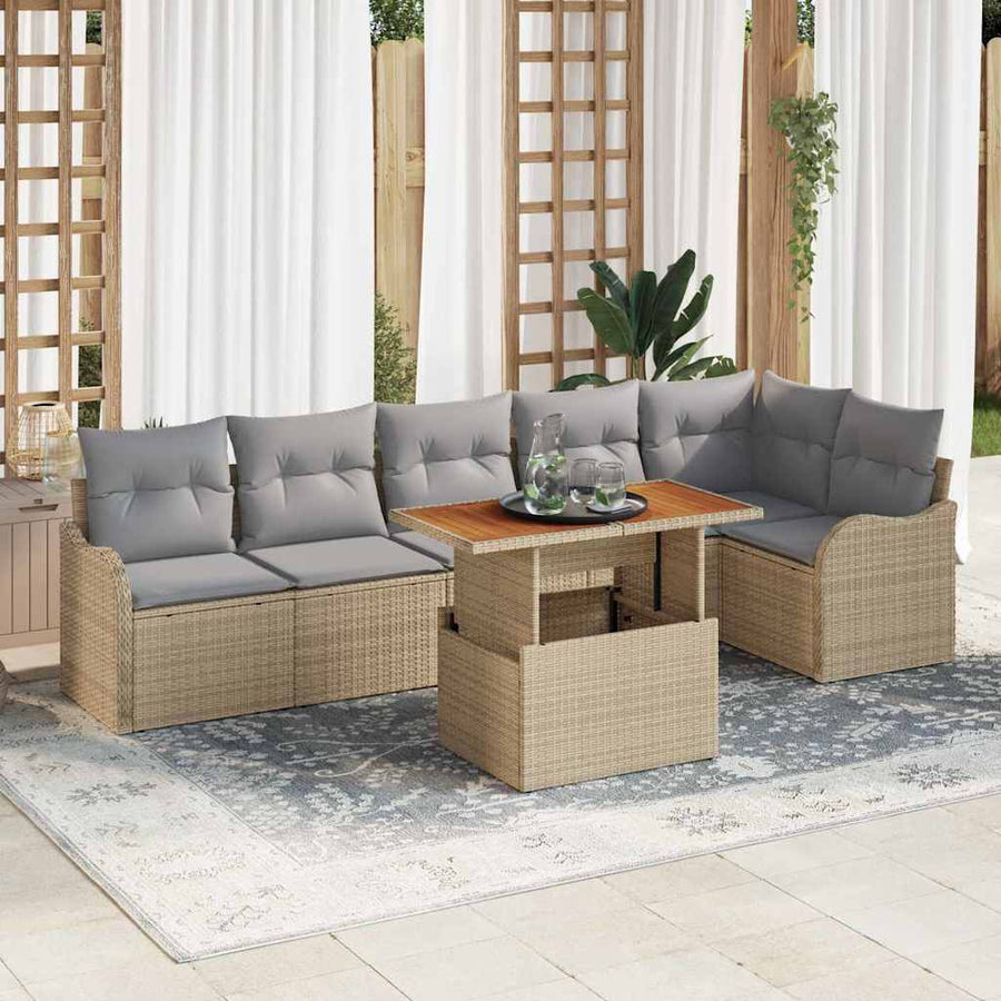 Tuin Sofa Set met kussen 7 pcs beige en lichtgrijs