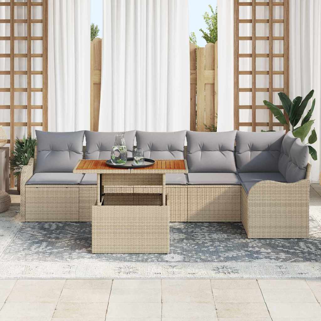 Tuin Sofa Set met kussen 7 pcs beige en lichtgrijs