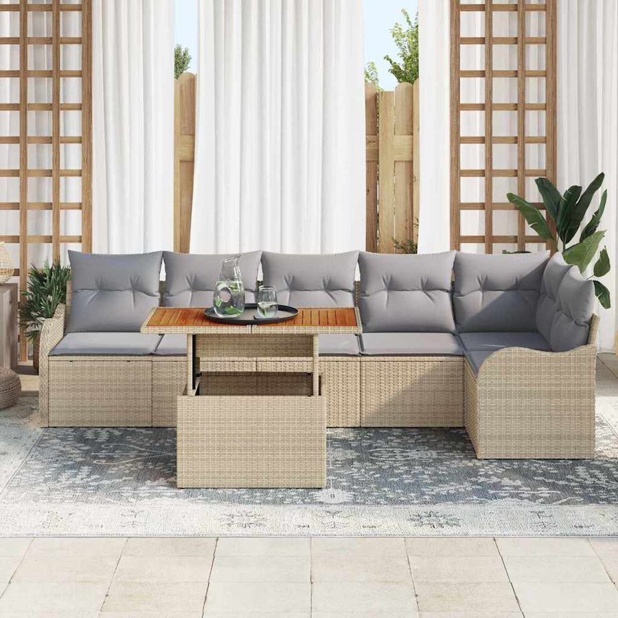 Tuin Sofa Set met kussen 7 pcs beige en lichtgrijs