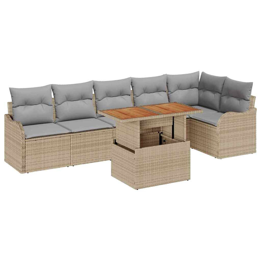 Tuin Sofa Set met kussen 7 pcs beige en lichtgrijs