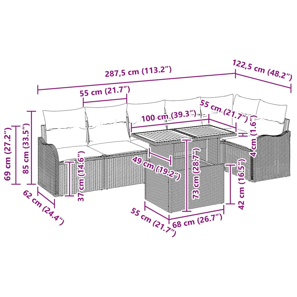 Tuin Sofa Set met kussen 7 pcs beige en lichtgrijs
