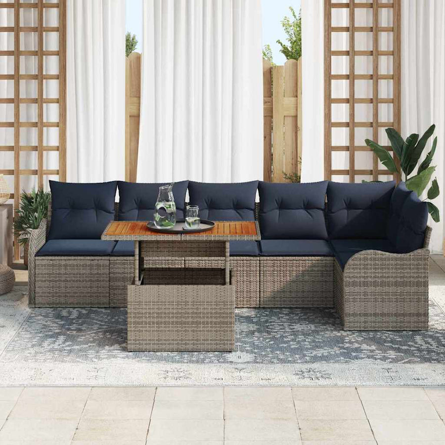 Tuinbankenset 7 st 6-Aantal zitplaatsen Grijs en Marineblauw