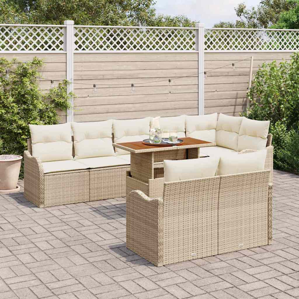 Tuin Sofa Set met kussen 9 pcs beige en crèmekleurig
