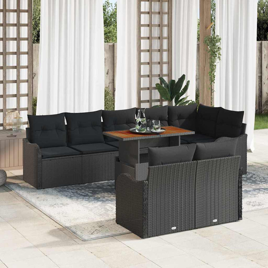 Tuin Sofa Set met kussen 9 pcs Zwart