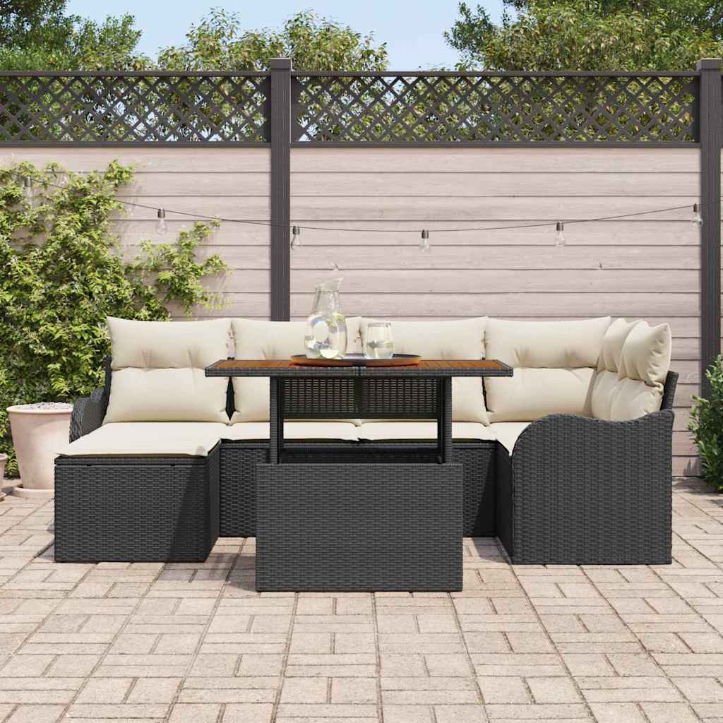Tuin Sofa Set met kussen 7 pcs Zwart en crème