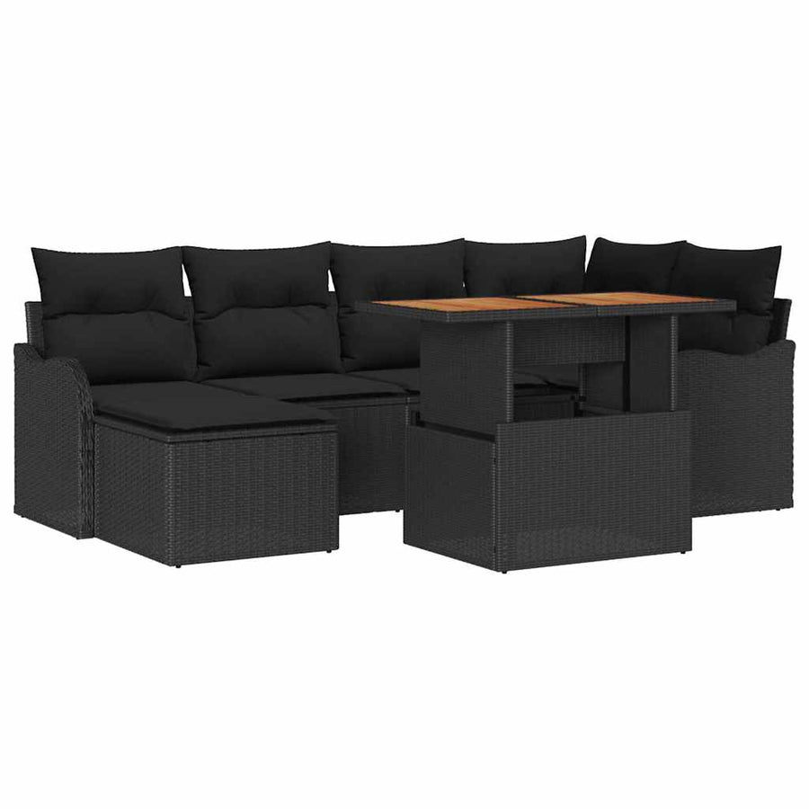 Tuin Sofa Set 7 pcs Zwart Poly rattan en gepoedercoat staal