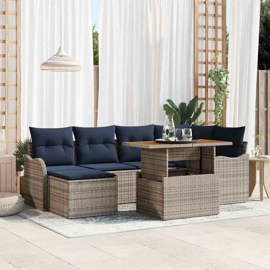 Tuin Sofa Set 7 st grijs en marineblauw