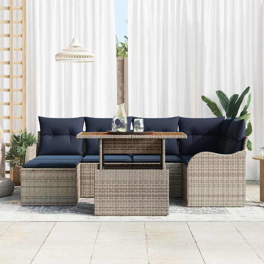 Tuin Sofa Set 7 st grijs en marineblauw