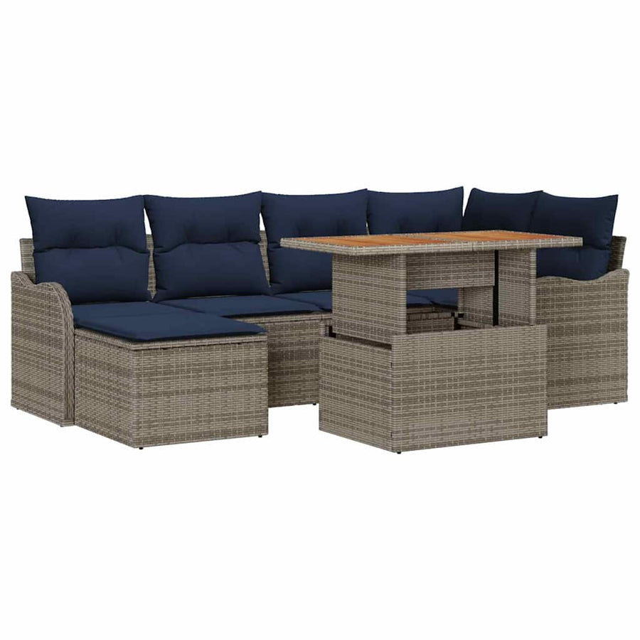 Tuin Sofa Set 7 st grijs en marineblauw