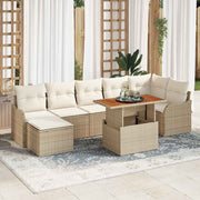 Tuinset 8-delig poly rattan acaciahout beige crèmekleurig