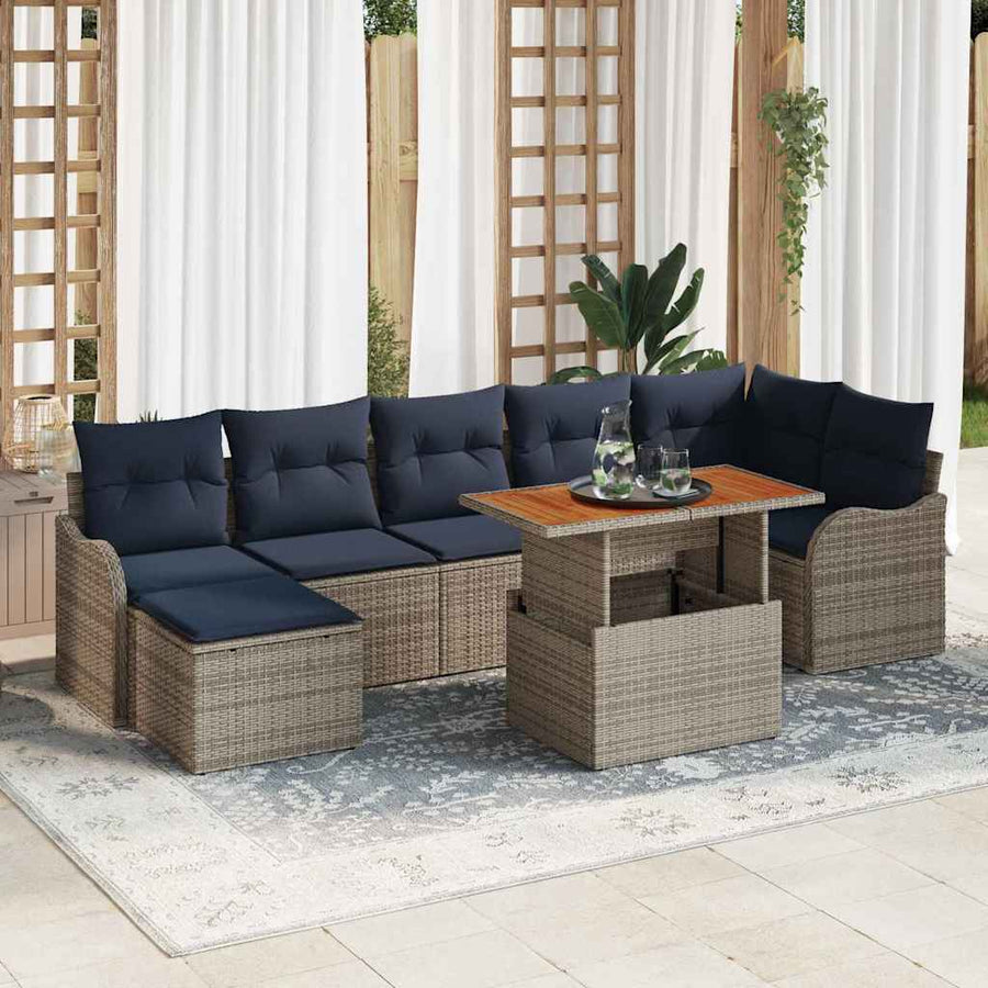 Tuin Sofa Set 8 st grijs en marineblauw