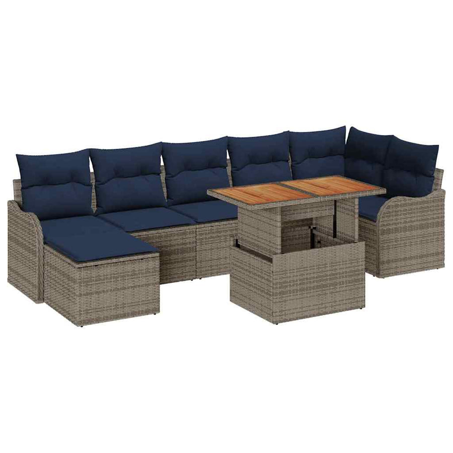 Tuin Sofa Set 8 st grijs en marineblauw
