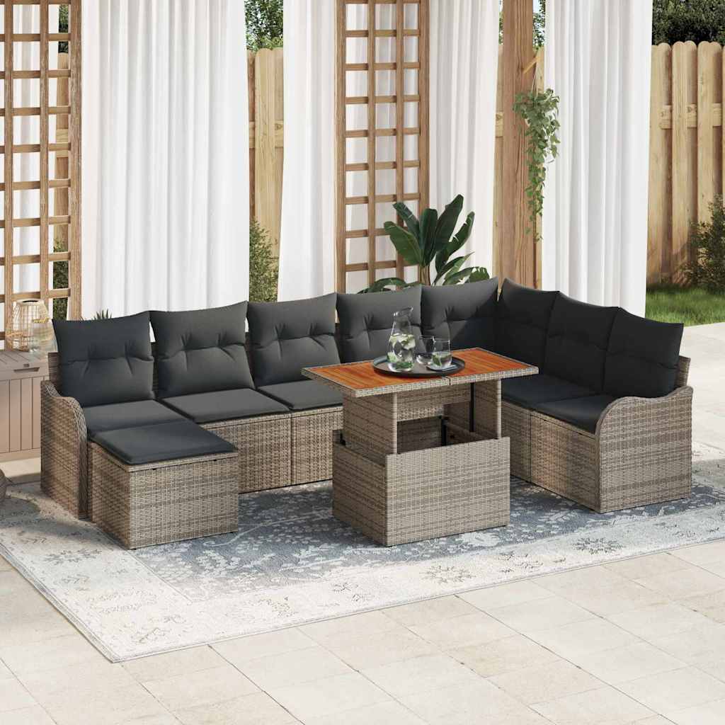 Tuin Sofa Set 9 pcs Grijs Poly rattan en gepoedercoat staal