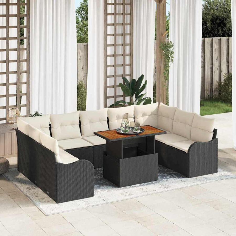 Tuin Sofa Set met kussen 10 pcs Zwart en crème