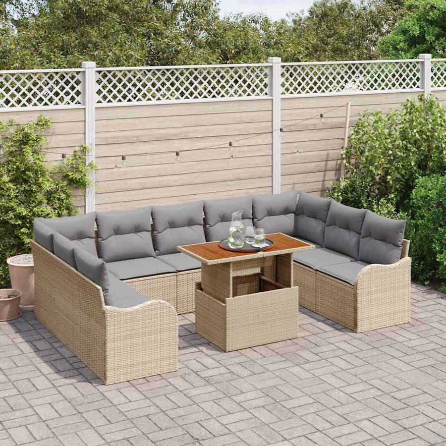 Tuin Sofa Set met kussen 10 pcs beige en lichtgrijs