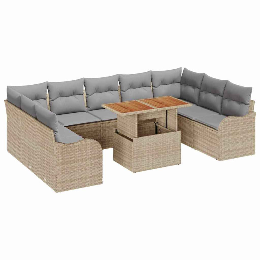 Tuin Sofa Set met kussen 10 pcs beige en lichtgrijs