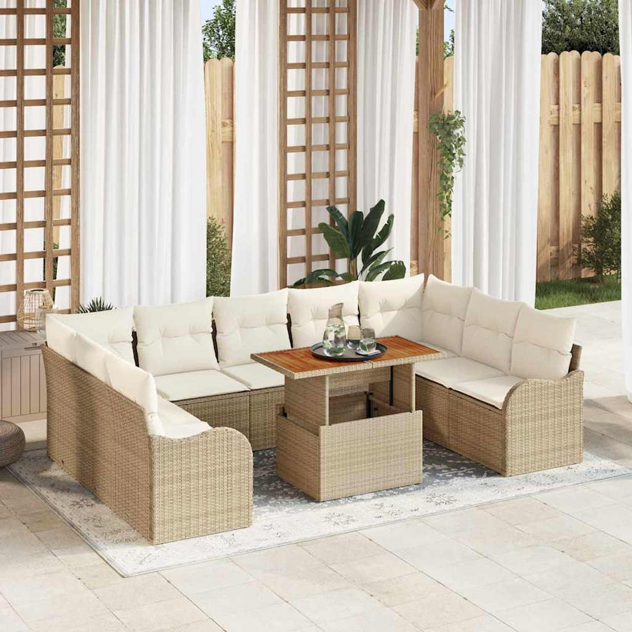 Tuin Sofa Set met kussen 10 pcs beige en crèmekleurig