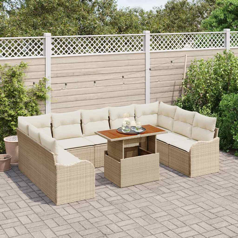 Tuin Sofa Set met kussen 10 pcs beige en crèmekleurig