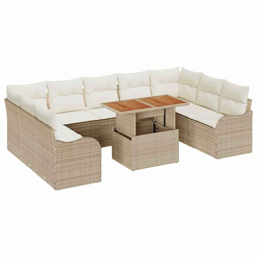 Tuin Sofa Set met kussen 10 pcs beige en crèmekleurig
