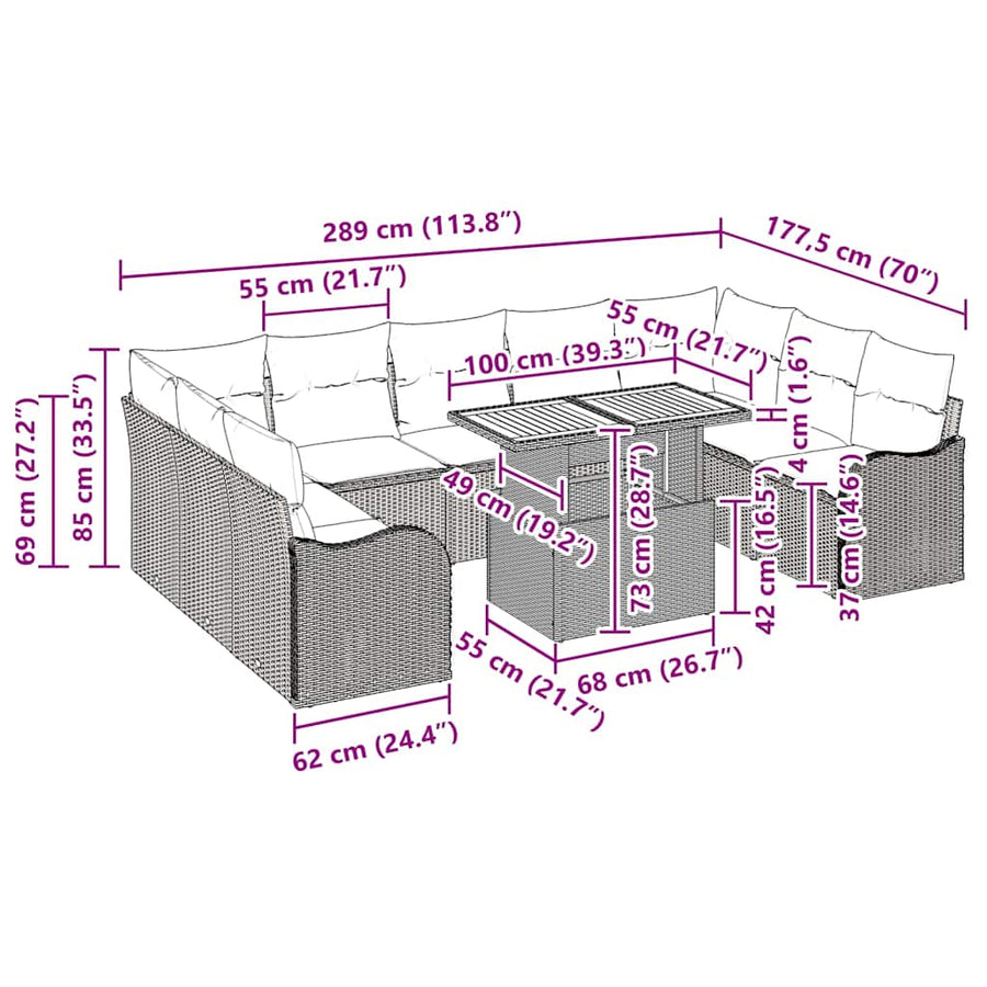 Tuin Sofa Set 10 pcs Zwart Poly rattan en gepoedercoat staal