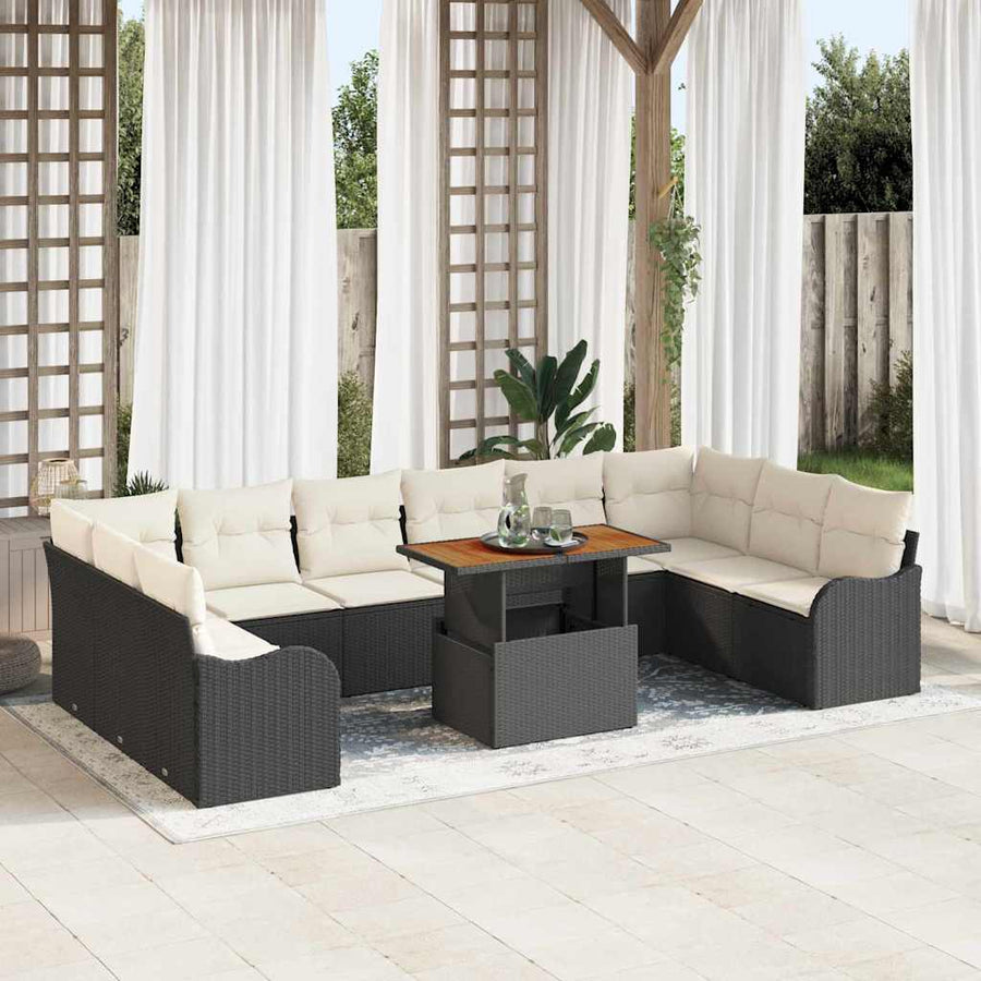 Tuin Sofa Set met kussen 11 pcs Zwart en crème
