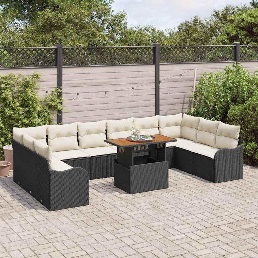 Tuin Sofa Set met kussen 11 pcs Zwart en crème