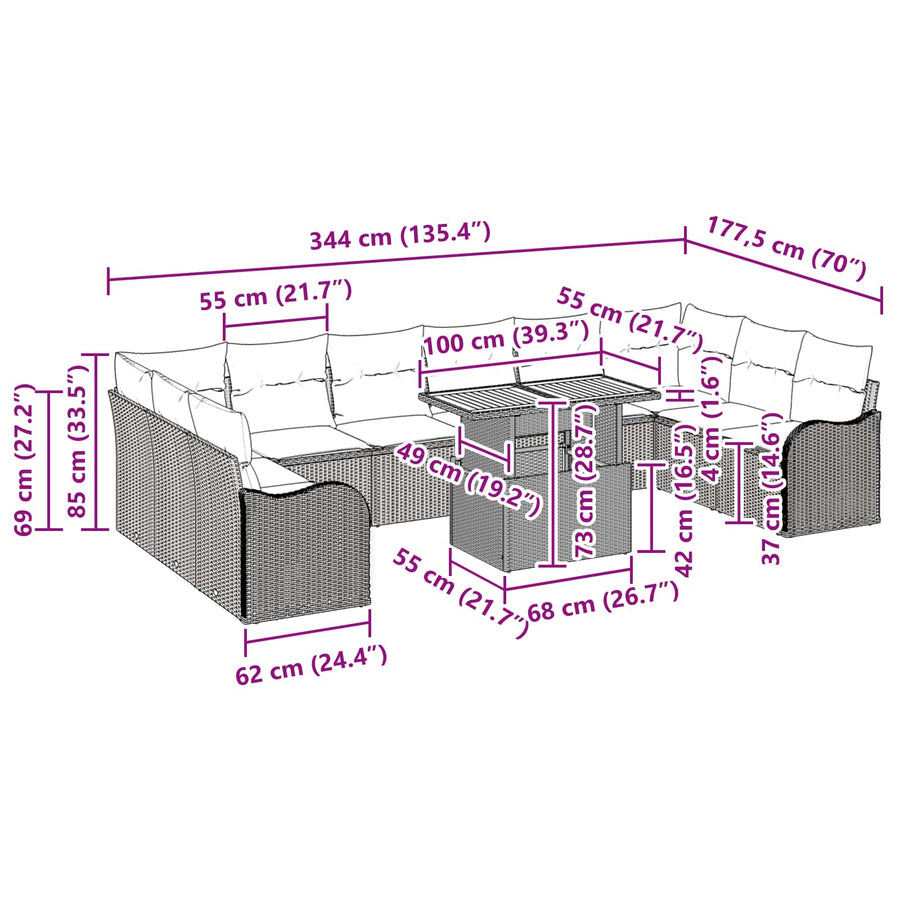 Tuin Sofa Set met kussen 11 pcs Zwart en crème