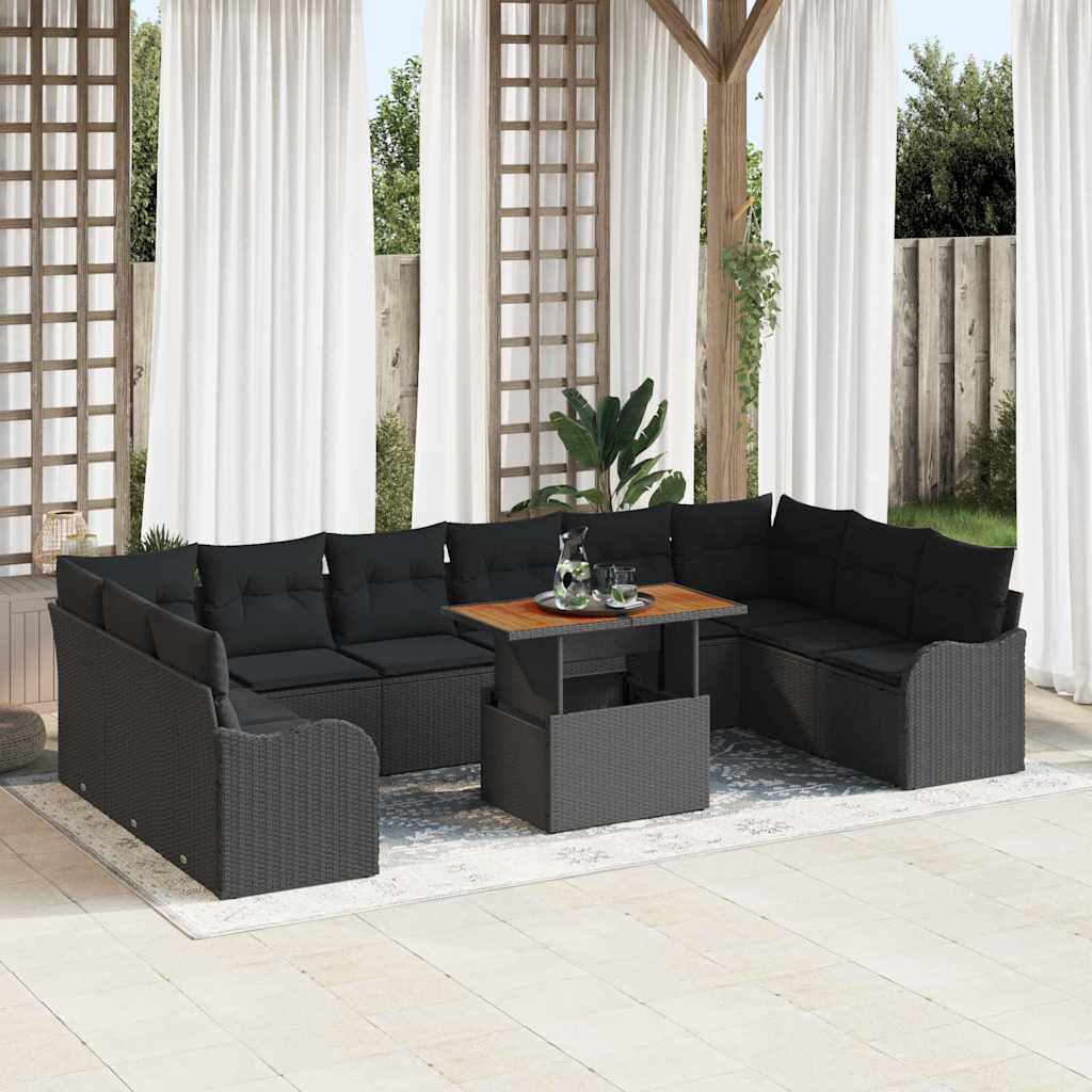 Tuin Sofa Set met kussen 11 pcs Zwart