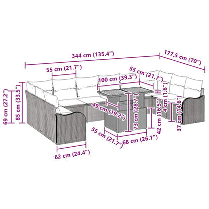Tuin Sofa Set met kussen 11 pcs Zwart