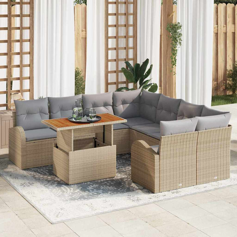Tuin Sofa Set met kussen 9 pcs beige en lichtgrijs