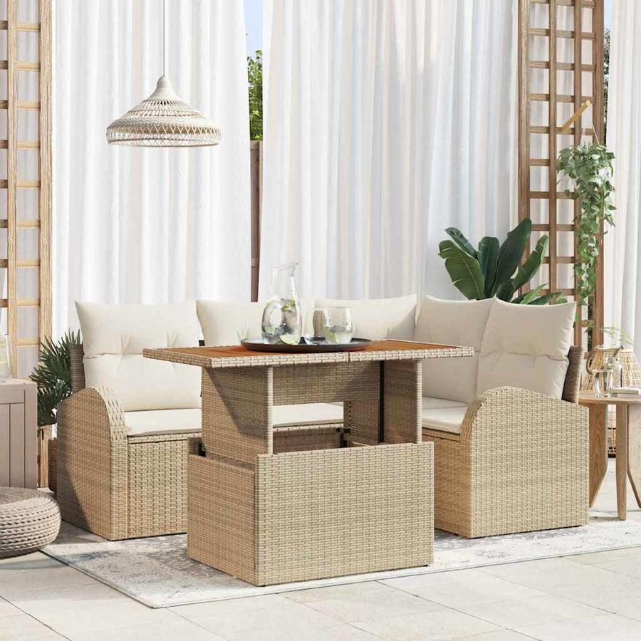 Tuin Sofa Set met kussen 5 pcs beige en crèmekleurig
