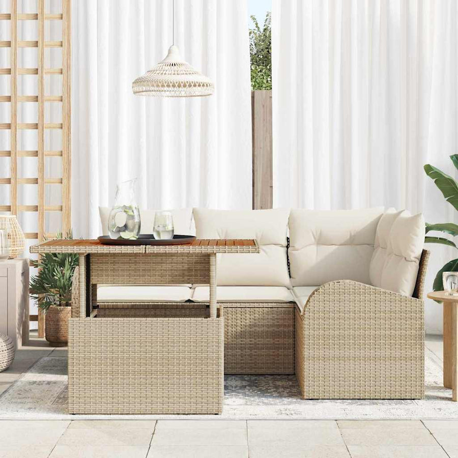 Tuin Sofa Set met kussen 5 pcs beige en crèmekleurig